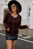 MQTIME  -  Round Neck Button Up Cardigan with Pockets