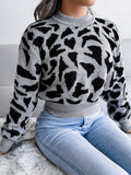 MQTIME  -  Leopard Round Neck Dropped Shoulder Sweater