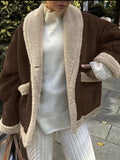 MQTIME  -  Fuzzy Collared Neck Long Sleeve Jacket