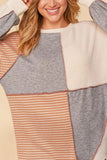 MQTIME  -  Exposed Seam Color Block Round Neck Top