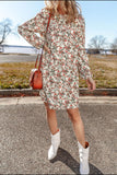 MQTIME  -  Floral Round Neck Long Sleeve Dress