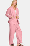 MQTIME  -  Quilted Button Up Long Sleeve Top and Pants Lounge Set