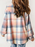 MQTIME  -  Plaid Snap Down Plush Hooded Jacket