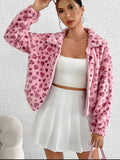 MQTIME  -  Leopard Zip Up Long Sleeve Furry Jacket