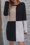 MQTIME  -  Color Block Drop Shoulder Long Sleeve Mini Dress