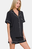 MQTIME  -  Button Down Short Sleeve Top and Shorts Lounge Set