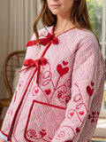 MQTIME  -  Embroidered Tied Striped Round Neck Coat