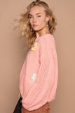 MQTIME  -  POL Crochet Flower Round Neck Dropped Shoulder Sweater