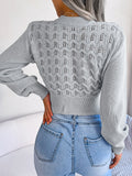 MQTIME  -  Openwork Mock Neck Long Sleeve Cropped Sweater