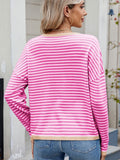 MQTIME  -  Striped Contrast Round Neck Long Sleeve Sweater