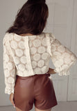 MQTIME  -  Flower Jacquard Flounce Sleeve Blouse