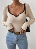 MQTIME  -  Contrast Trim Long Sleeve Knit Top