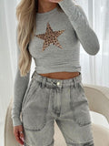 MQTIME  -  Devine Star Round Neck Long Sleeve T-Shirt