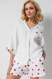MQTIME  -  Basic Bae Heart Collared Neck Button Down Top and Shorts Set
