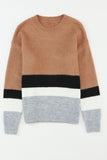 MQTIME  -  Color Block Round Neck Dropped Shoulder Sweater