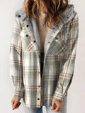MQTIME  -  Plaid Snap Down Plush Hooded Jacket