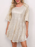 MQTIME  -  Round Neck Half Sleeve Mini Dress
