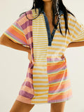 MQTIME  -  Exposed Seam Striped Half Sleeve Mini Dress