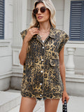 MQTIME  -  Leopard Buttton Up Denim Vest