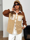 MQTIME  -  Color Block Collared Neck Long Sleeve Shirt