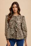 MQTIME  -  Annie Wear Tied Leopard Round Neck Peplum Blouse