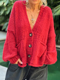 MQTIME  -  Pocketed V-Neck Button Up Cardigan