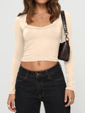 MQTIME  -  Scoop Neck Long Sleeve Cropped T-Shirt