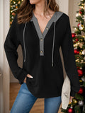 MQTIME  -  Full Size Waffle-Knit Contrast Long Sleeve Hoodie