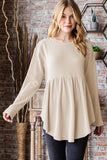 MQTIME  -  Heimish Full Size Round Neck Long Sleeve Ribbed Babydoll Top