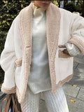 MQTIME  -  Fuzzy Collared Neck Long Sleeve Jacket