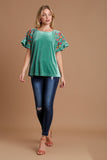 MQTIME  -  Umgee Velvet Embroidery Short Sleeve Blouse