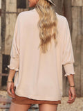 MQTIME  -  Johnny Collar Three-Quarter Sleeve Blouse