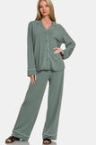 MQTIME  -  Button Down Long Sleeve Top and Pants Lounge Set