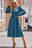 MQTIME  -  Smocked V-Neck Flounce Sleeve Midi Dress