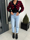 MQTIME  -  Valentine’s Day Heart V-Neck Cropped Cardigan