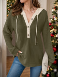 MQTIME  -  Full Size Waffle-Knit Contrast Long Sleeve Hoodie