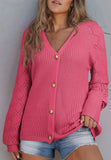 MQTIME  -  Openwork V-Neck Button Up Cardigan
