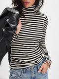 MQTIME  -  Exposed Seam Striped Turtleneck Long Sleeve T-Shirt