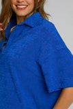 MQTIME  -  Umgee Floral Johnny Collar Half Sleeve Jacquard Top