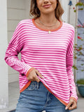 MQTIME  -  Striped Contrast Round Neck Long Sleeve Sweater