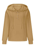 MQTIME  -  Drawstring Quarter Button Long Sleeve Hoodie