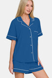 MQTIME  -  Button Down Short Sleeve Top and Shorts Lounge Set