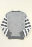 MQTIME  -  Striped Round Neck Dropped Shoulder Sweater