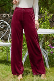 MQTIME  -  Velvet Wide Leg Pants with Pockets