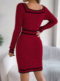 MQTIME  -  Contrast Trim Long Sleeve Sweater Dress