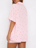 MQTIME  -  Valentine's Day Printed Collared Neck Short Sleeve Top and Shorts Set