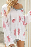 MQTIME  -  Drawstring Flower Hooded Knit Top
