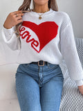MQTIME  -  LOVE Heart Round Neck Dropped Shoulder Sweater