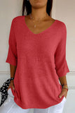 MQTIME  -  V-Neck Three-Quarter Sleeve Knit Top