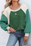 MQTIME  -  Color Block Round Neck Long Sleeve Sweatshirt